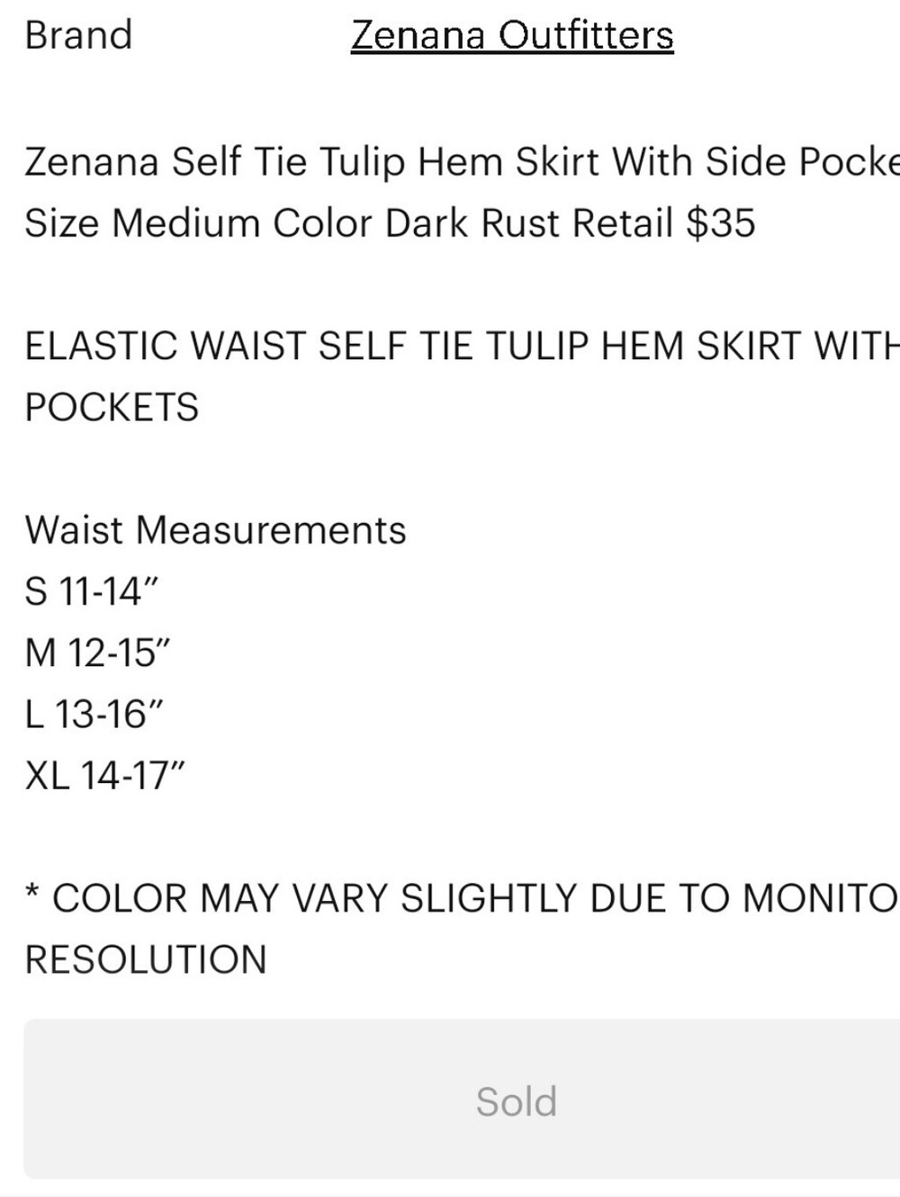 Zenana Self Tie Tulip Hem Skirt Size M NWOT - Picture 6 of 6